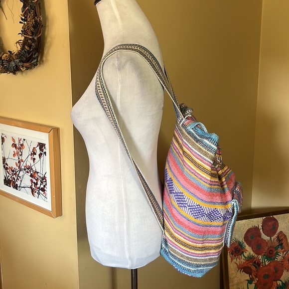 PINZON 100% Cotton Backpack Aztec Stripe / Geometric Summer Soft Travel Rainbow - Picture 5 of 16